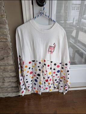Disney White Polka Dot Mickey Sweatshirt with Multicolor Dots